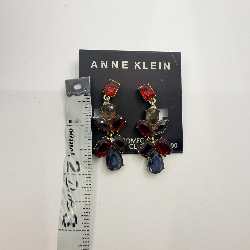 Vintage Anne Klein Clip-On Drop Earrings Multicolor Jewel Cluster Gold Tone - Picture 7 of 8